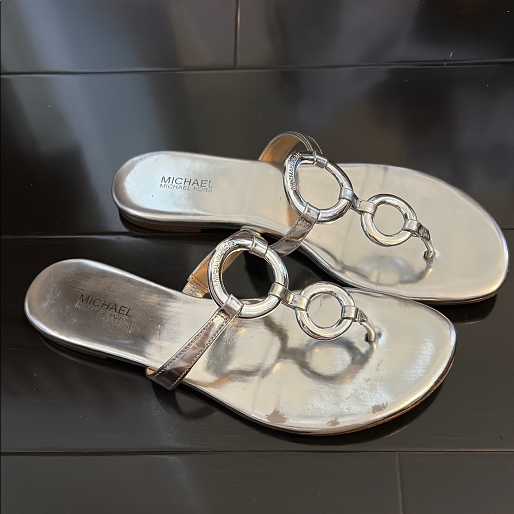 **SOLD**
Michael Kors Silver Sandals with Metallic Rings - Picture 2 of 4